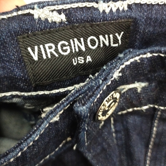 Virgin Only Embellished Metallic Thread Flare Jeans Sz 5 - Picture 8 of 10